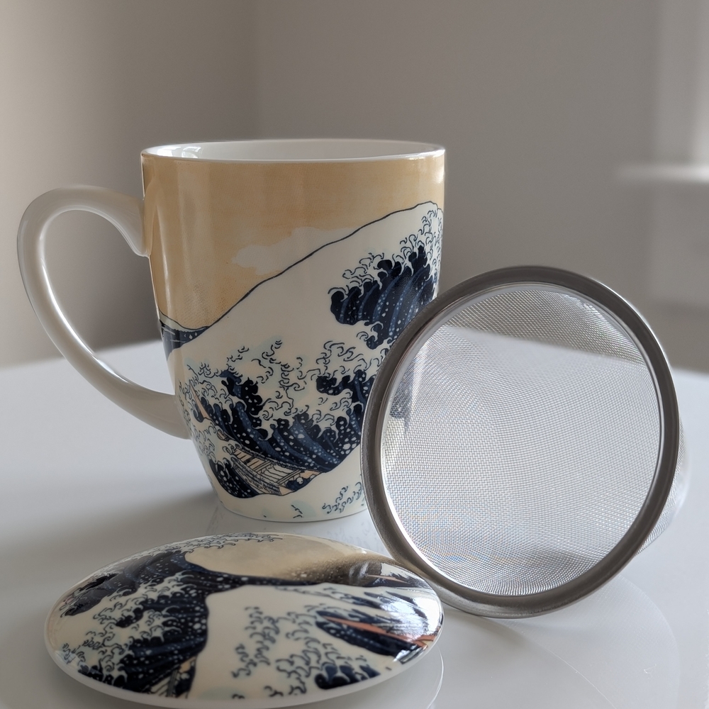 Hokusai Great Wave Blue And Cream Porcelain Mug With Infuser